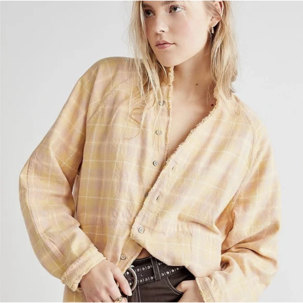 Free People Summer Daydream Plaid Button Down Shirt Large New